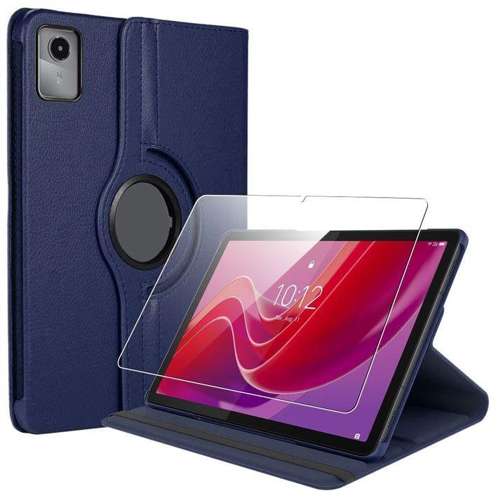 Case + Tempered Glass for Lenovo Tab M11, 360° Rotatable Multi-Angle Scratch-Resistant PU Leather Navy Blue