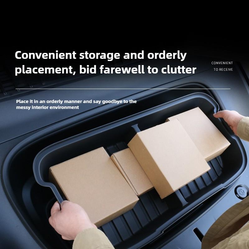 For New Tesla Model Y Juniper 2025 Launch Organizer Box Rear Trunk Double-deck Storage Box Front Cargo Dustproof Luggage Tray