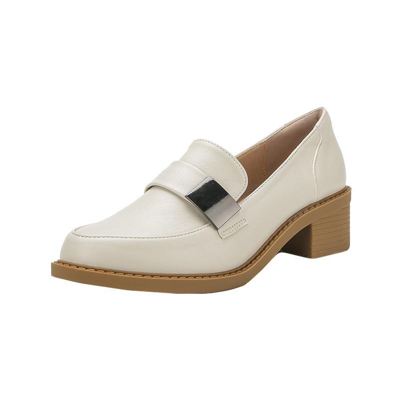 Mocassins femininos de couro preto - estilo britânico 2022, sola macia, salto grosso, além de veludo, perfeitos para primavera e outono.