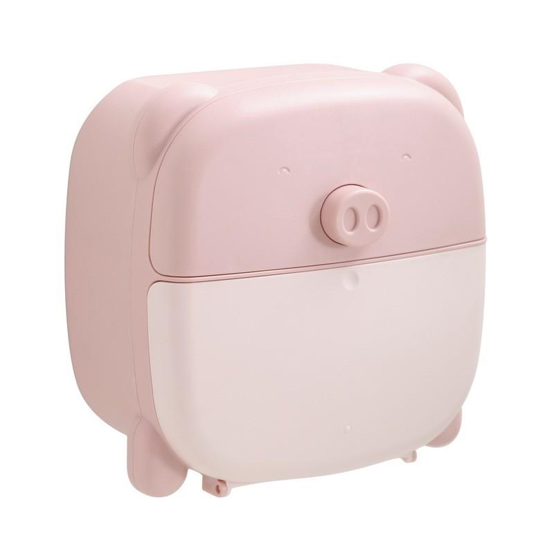Pink Pig Bear Wall Mount Tissue Organizer With Nodrill Installation For Home Use And Gifting