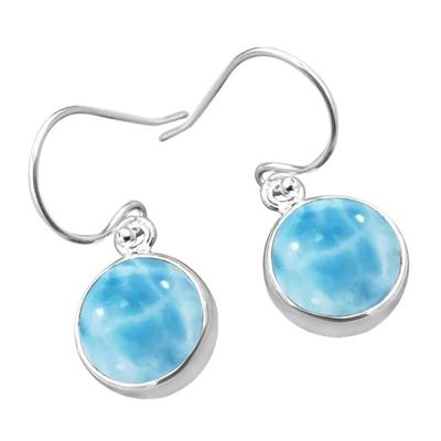 Natural Larimar Round Gemstone Earring, Handmade Earring, Gift For Her, 925 Sterling Silver, Drop Earring, Silver Jewelry