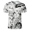 Harajuku Anime Ahegao Série 3D Potisk Pánské a Dámské Tričko Letní Streetwear O-Výstřih Krátký Rukáv Top Volné Oblečení pro Páry
