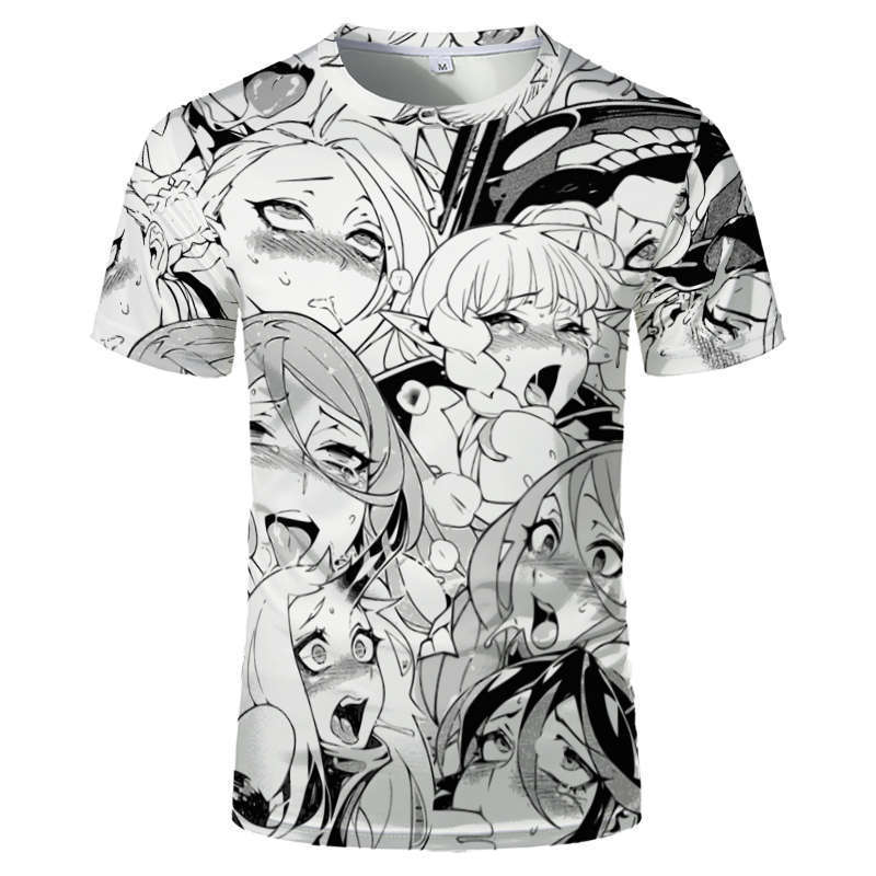Harajuku Anime Ahegao Série 3D Potisk Pánské a Dámské Tričko Letní Streetwear O-Výstřih Krátký Rukáv Top Volné Oblečení pro Páry