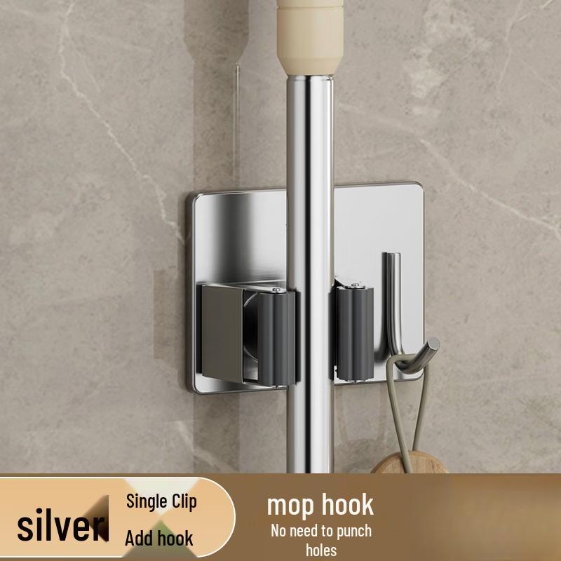 ZNMW No-Drill Adhesive Mop and Broom Holder with Hook (6-Piece Set)