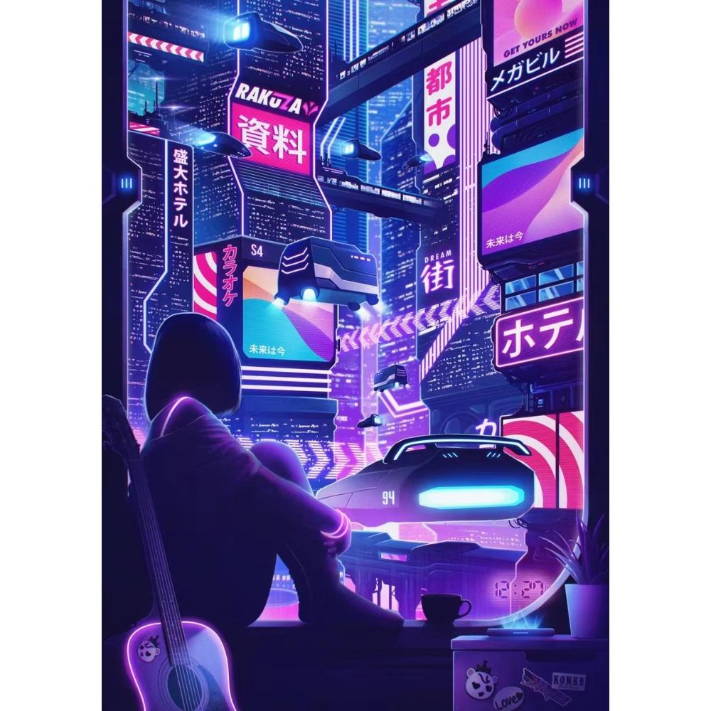 Future Cyberpunk City Poster Punk Style Night City Street Scenery Canvas Wall Picture for Living Room Decor Cuadro