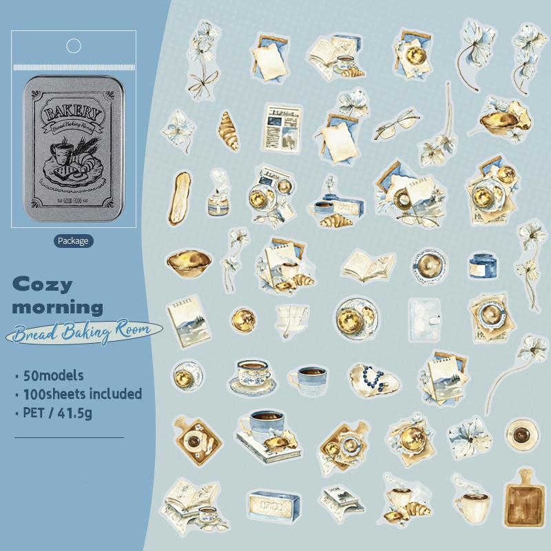 100 Sheets/box Bread Coffee Dessert Pattern Sticker For Hand Account Collage Material DIY Diary Notes Message Decoration