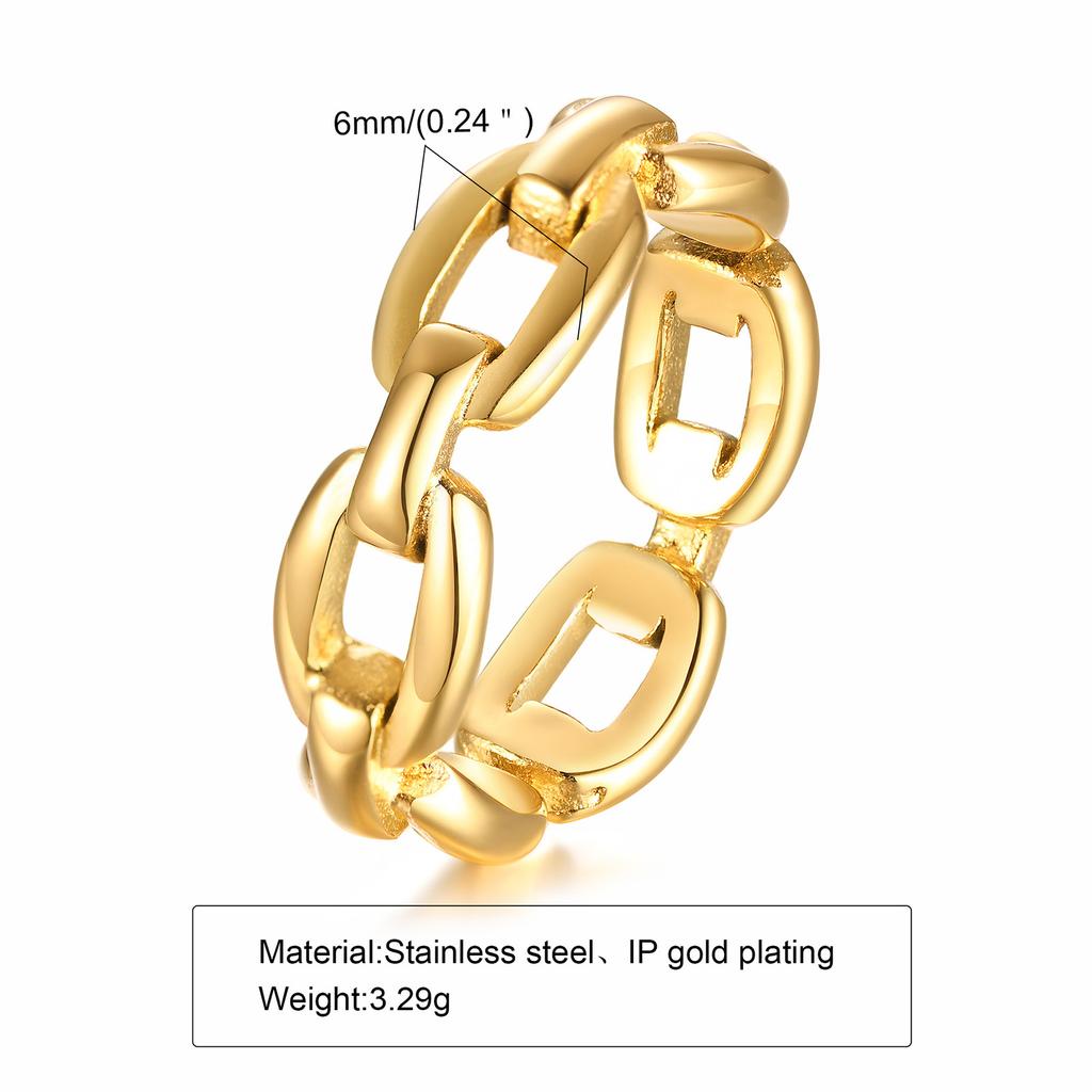Thick Cable Chain Ring for Women , Stainless Steel Link Rings, Gold Color Stacking Statement Minimalist Jewelry