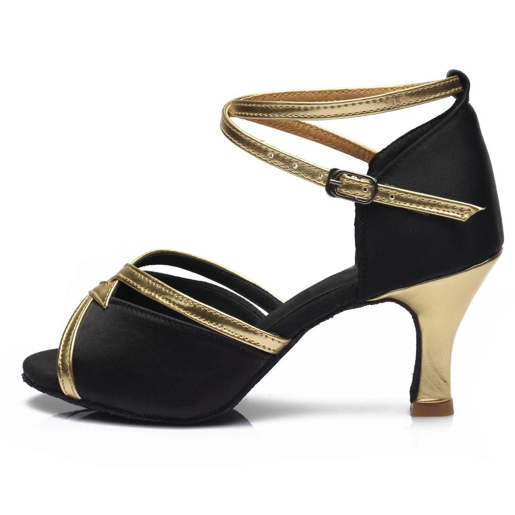Women's Latin Dance Shoes Satin Soft Tango Salsa Modern Ballroom Dancing Shoes Heeled 7CM