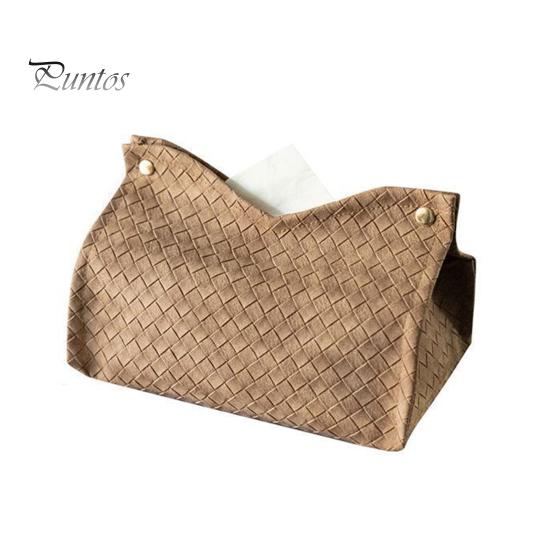 Sturdy Dining Room Tissue Box PU Leather Holder, with Snap Design, Portable Foldable Case for Office Facial Paper Organizer Dispenser, Desk