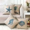 Shellfish Pillow Covers Beach Starfish Seashell Ocean Throw Pillow Case Bedroom Home Decor Cotton Linen Cushion Cover 18x18 Inch