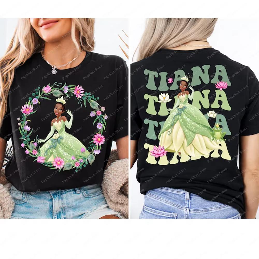 2025 Newland Principessa Viaggio Top Tiana La Rana Unisex Viaggio Ragazze Casual Maglietta T-shirt Cotone Regalo Vestiti Vacanze