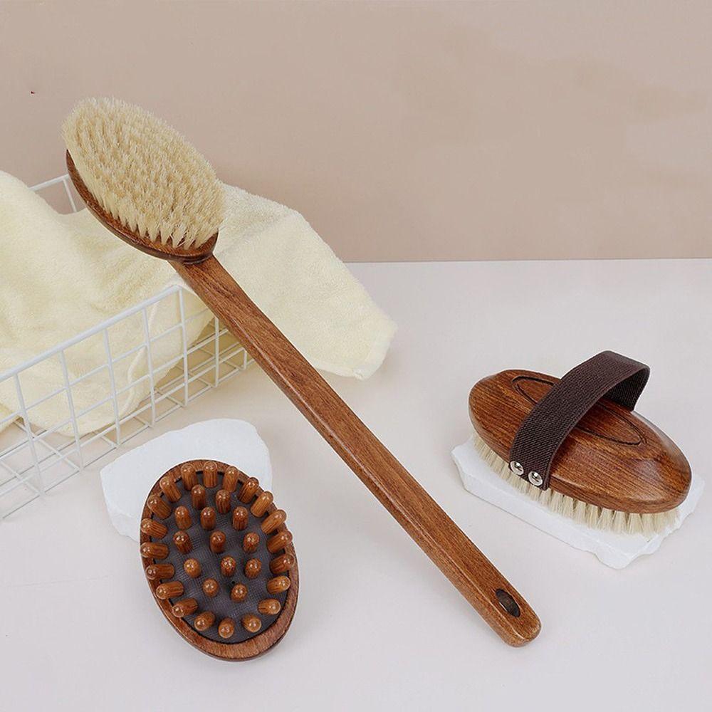 Wood Long Handle Hair Brush Soft Bristles Shower Back Scrub Bath Brush Skin Cleanser