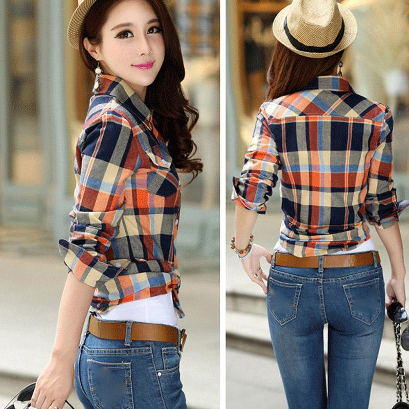 Damenblusen, bedrucktes Oberteil für Damen, lockeres Hemd, kariertes Damenbekleidungshemd