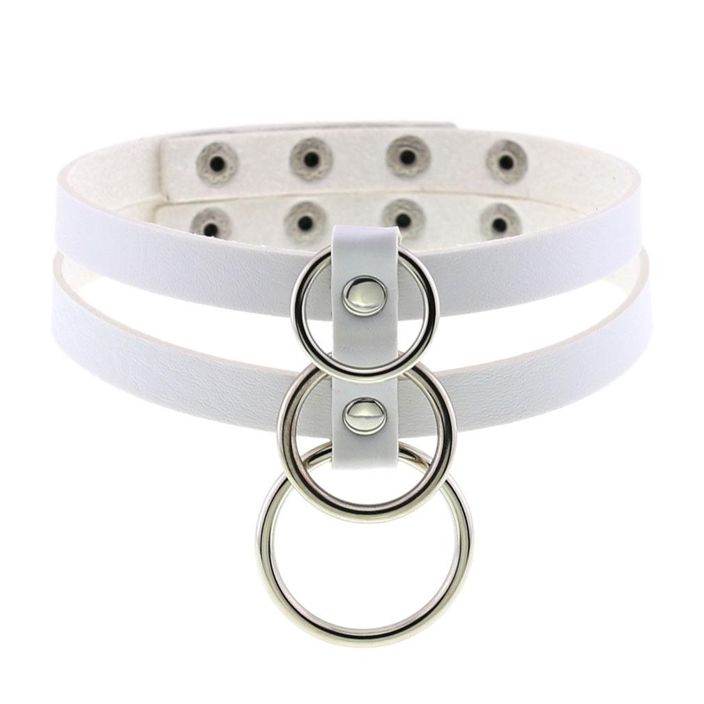 DIEZI Harajuku Bílý PU Kožený Kroužkový Choker Náhrdelník Pro Ženy Muže Vintage Gotický Hip Hope Nastavitelný Límcový Náhrdelník Šperky