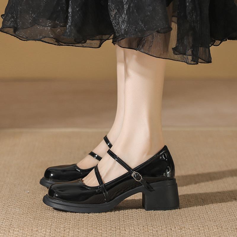 2025 New Spring and Summer High Heels Women's French Shallow Mouth Simple Retro Classic Mary Jane Thick High Heels Women's Single Shoes