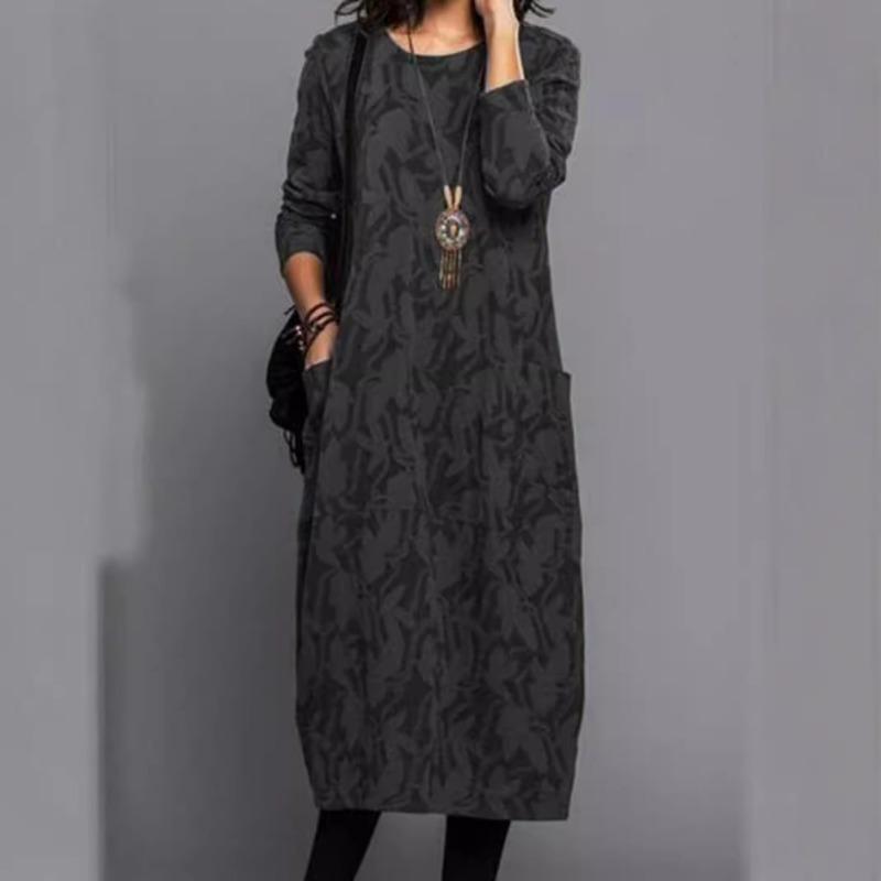 Personality Print Crew Neck Long Sleeve Dress for Women