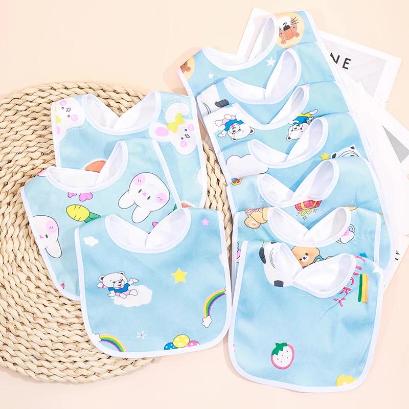 1Pcs Baby Cartoon Snap Waterproof Bib Super Soft Baby Bib Newborn Crystal Velvet Saliva Towel