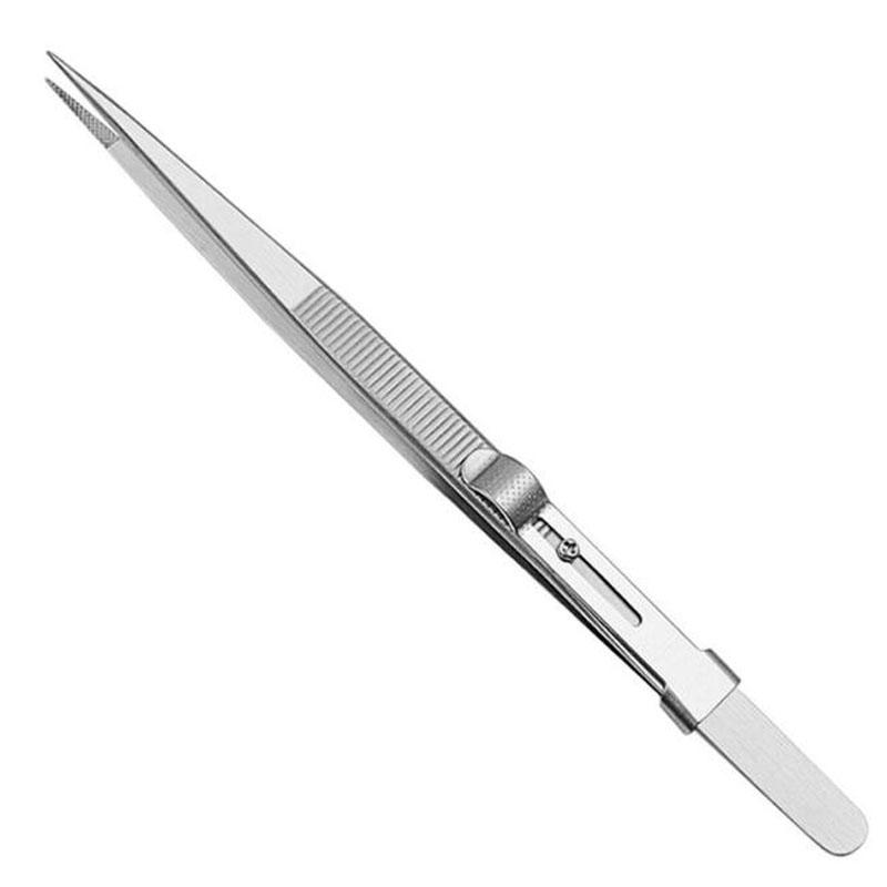 Stainless Steel Precision Tweezers Adjustable Slide Lock Antistatic Jewelry Eyebrow Craft For Electronic Component Repair Tools