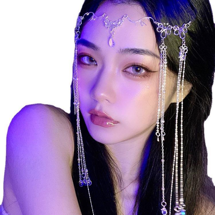 Zhao Lusi inspirovaná Hanfu střapcová pokrývka hlavy s čelními a závojovými doplňky