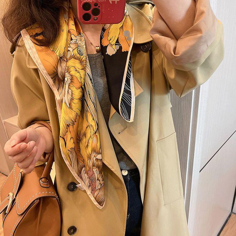 Peony Koi Mulberry Silk Scarf Female Spring And Autumn Foreign Style Versatile 70 Chinese Square Scarf Silk Scarf Decoration