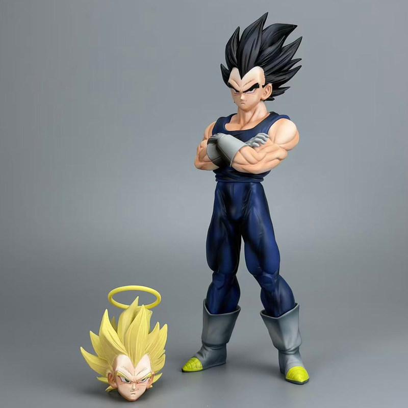 Ball Dragon Vegeta Anime Action Figure Double Head Sculpture Crossed Arms Super Saiyan Anime Desktop Decor Statue Model Doll Toy