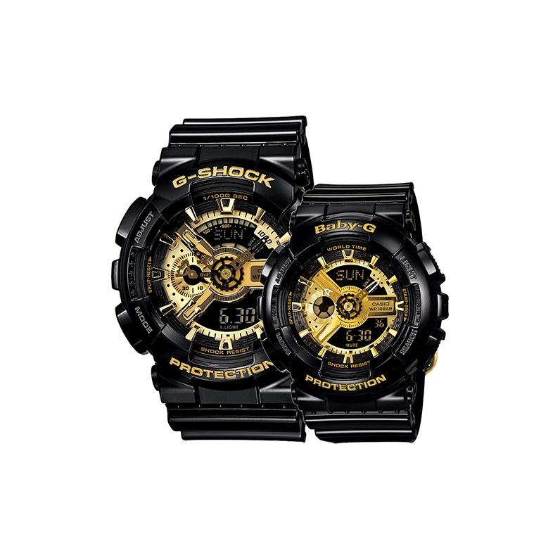 CASIO Unisex Pair Table Series Black Watch BA-110-1APR+GA-110GB-1APR Black Gold