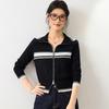 JINJU Women's Silk Blend Color-Block Zipper Cardigan