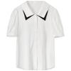 Women's Summer Pleated Color-Block Short Sleeve Shirt