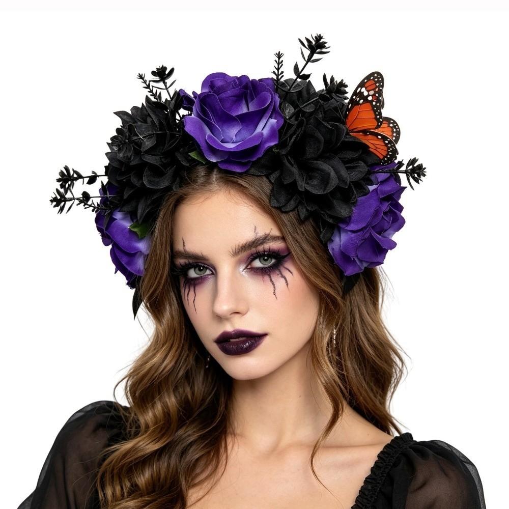 Gothic Artificial Flower Headband Realistic Costume Floral Head Wear  Halloween Party