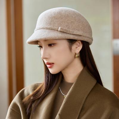 Autumn and Winter Wool Hat Female Elegant Small Fragrant Basin Hat French Tweed Bow Retro Cap