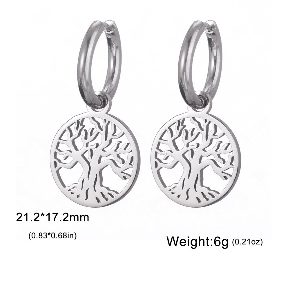 Vintage Life of Tree Pendants Hoop Earrings For Women Female Stainless Steel Earrings Trend Golden Charm Jewelry Pendientes