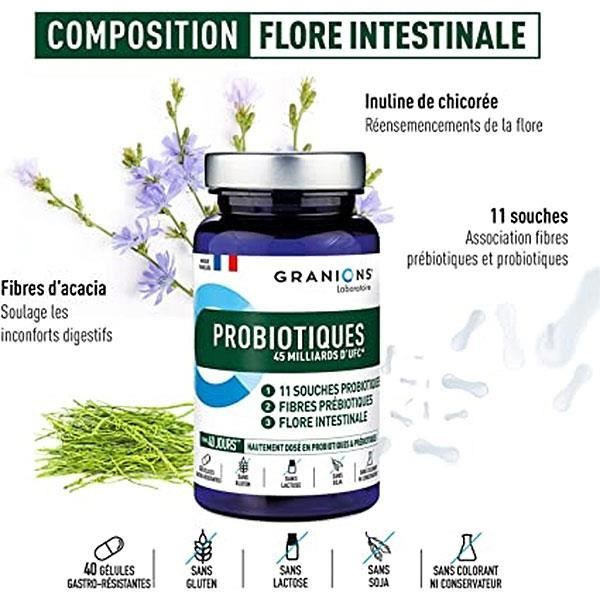 Granions Probiotiques Equilibre De La Flore Intestinale 40 Gélules