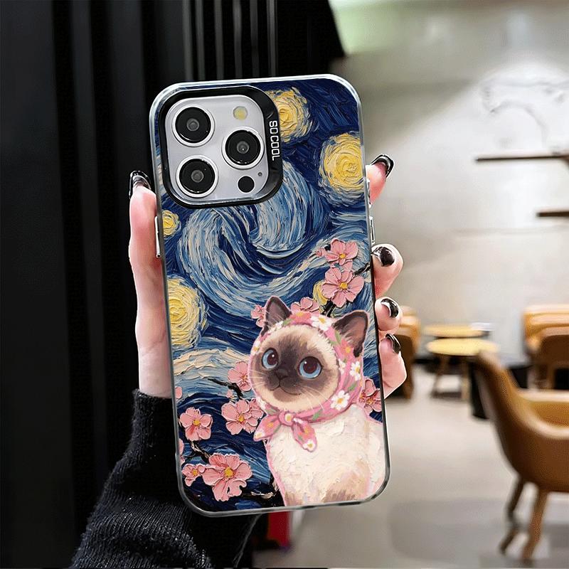 Cute Floral Headscarf Kitten Shockproof Phone Case for iPhone 17 Air 16 16E 15 Pro Max 14 Plus 13 Mini 12 Back Cover Anti Fall F
