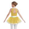 Girls Shiny Sequins Layered Tulle Ballet Dance Dress Sleeveless Cutout Back Tutu Dress Built In Briefs Skirt