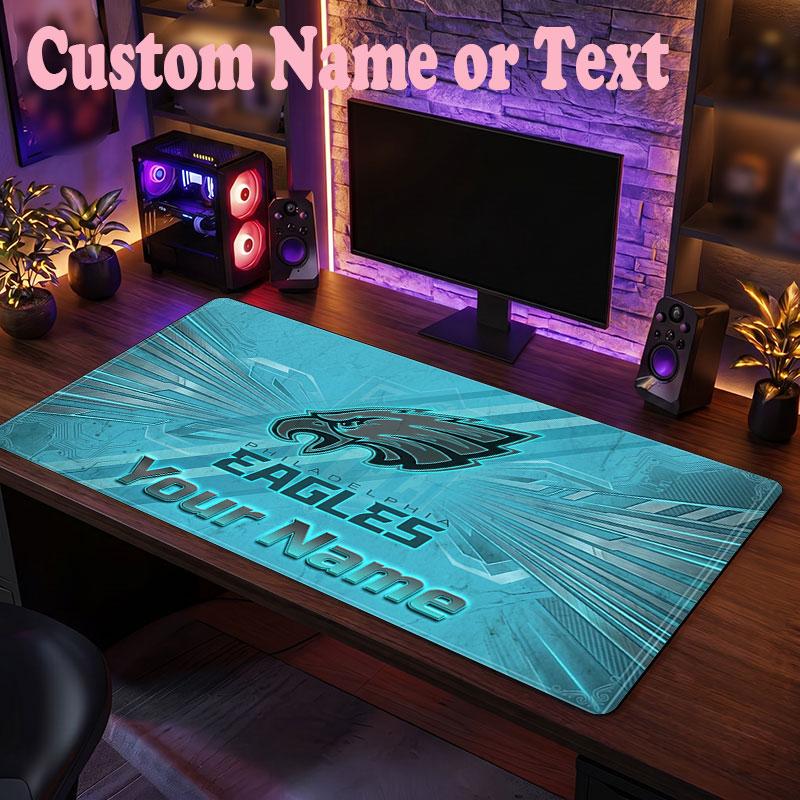Philadelphia Eagles Benutzerdefinierter Name Text Mauspads, Große Schreibtisch-Mausmatte Personalisierte Home-Office-Geschenk
