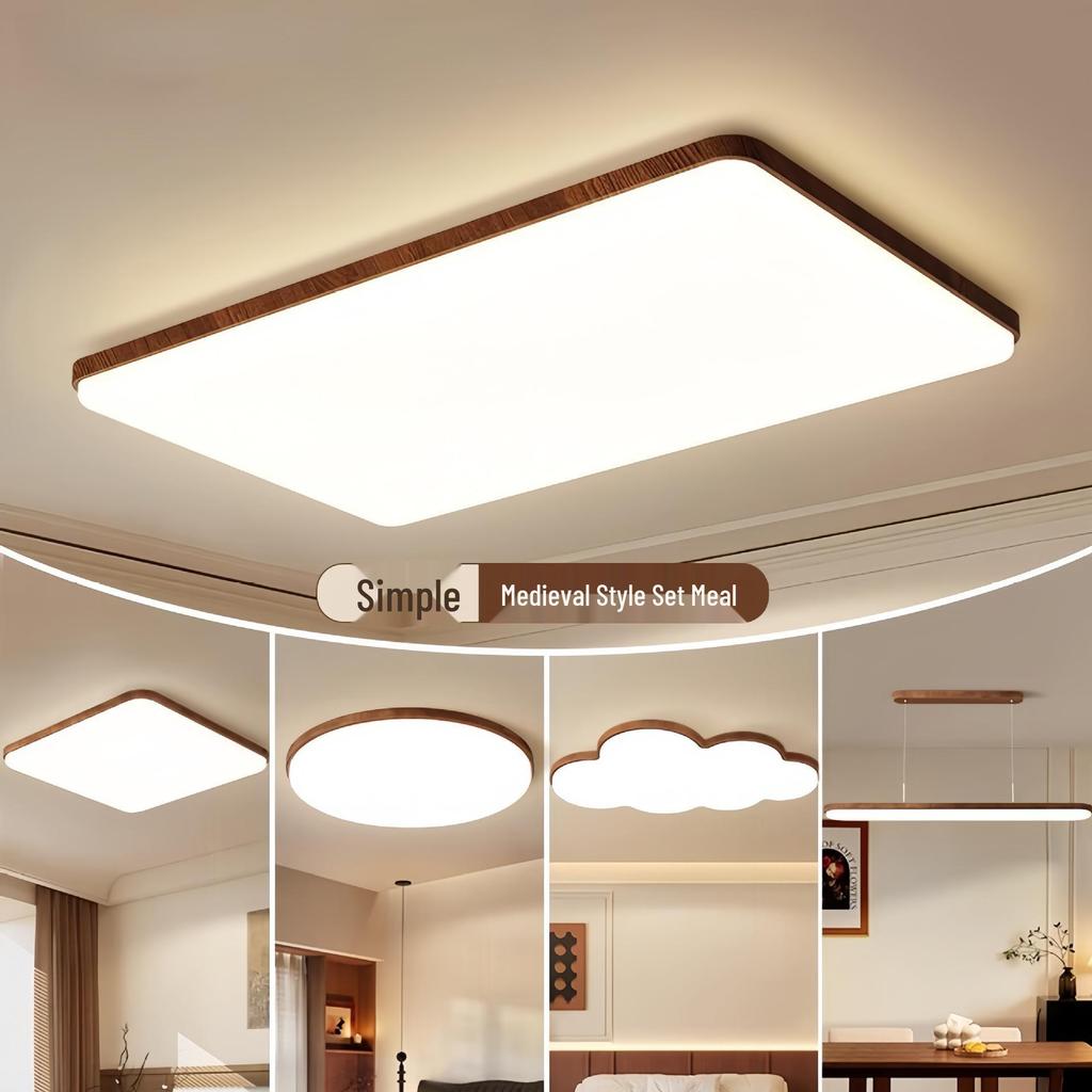 Chinese Style Walnut Wood Ceiling Light: Full Spectrum Eye Protection LED for Living Room and Bedroom