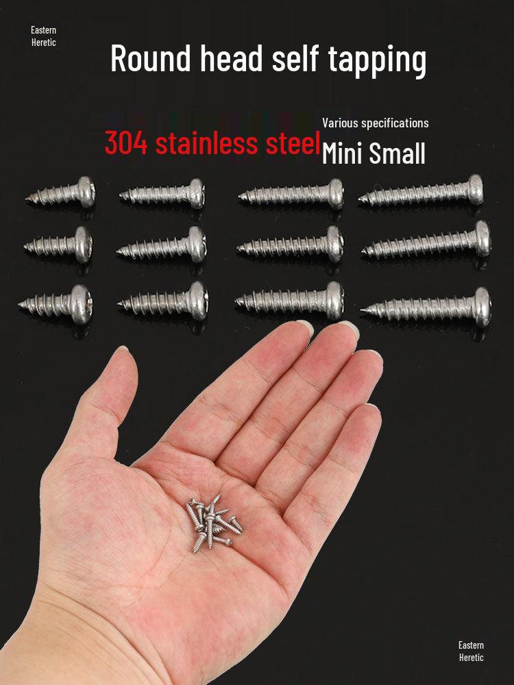 304 Round Head Phillips Self-Tapping Screws, M1.21.41.7M2.2M2.6M3.5 Electronic Small Screws with Pointed Tail