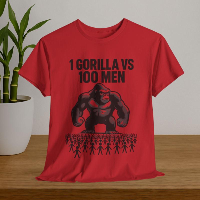 100 Men Vs 1 Gorilla Meme Tshirt Fun Gorilla Battle Tshirt Summer Cotton Fashion Loose Mens and Womens Pattern Tshirt