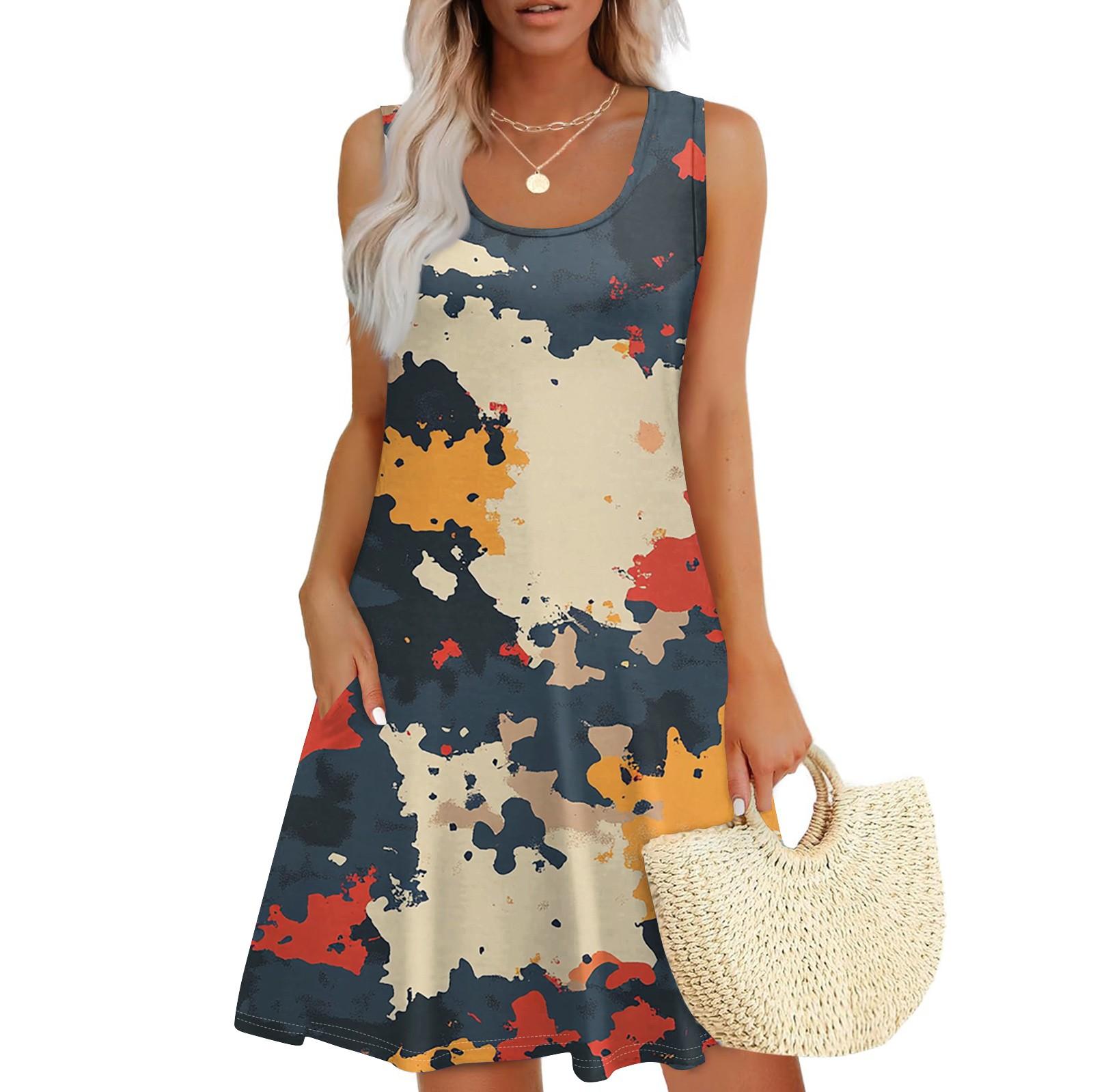 

Женский повседневный сарафан с карманами, летнее пляжное платье в стиле бохо, праздничные платья для женщин, футболки, платья с U-образным вырезом, свободные платья-майки XL жёлтый