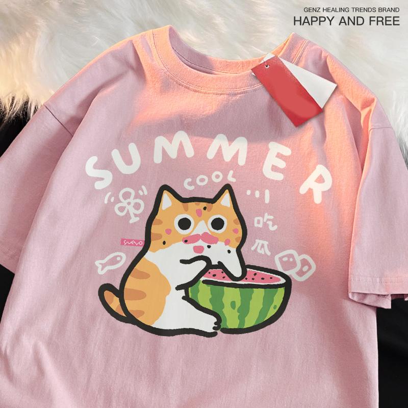 

Едя Арбузы Апельсины Кошки Смешные Кошки с Принтом Детская Футболка Приталенная Крутые Футболки Досуг Оверсайз Футболка Девушка Удовольствие Хлопковые Топы 3T(100cm)