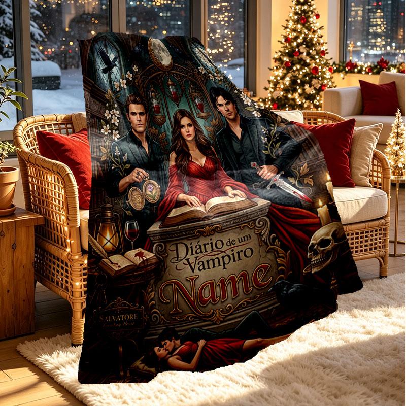Personalizovaná deka s potiskem The Vampire Diaries s vlastním jménem, bytový dekor, ložnice, pohovka, kempování, gauč, dárky k narozeninám, Vánocům
