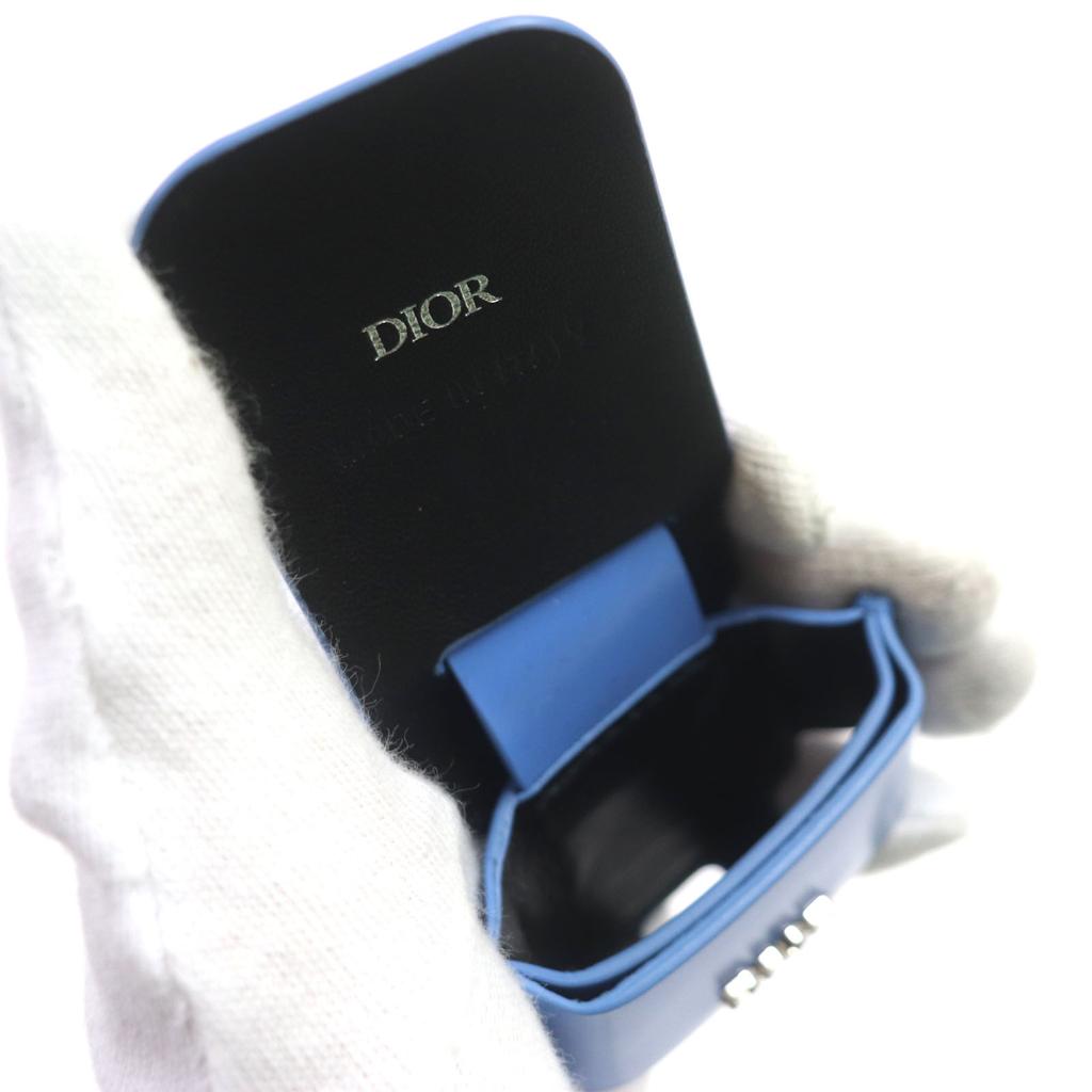 Great DIOR key ring Metal logo earphone case for AirPods Silver leather mens Used