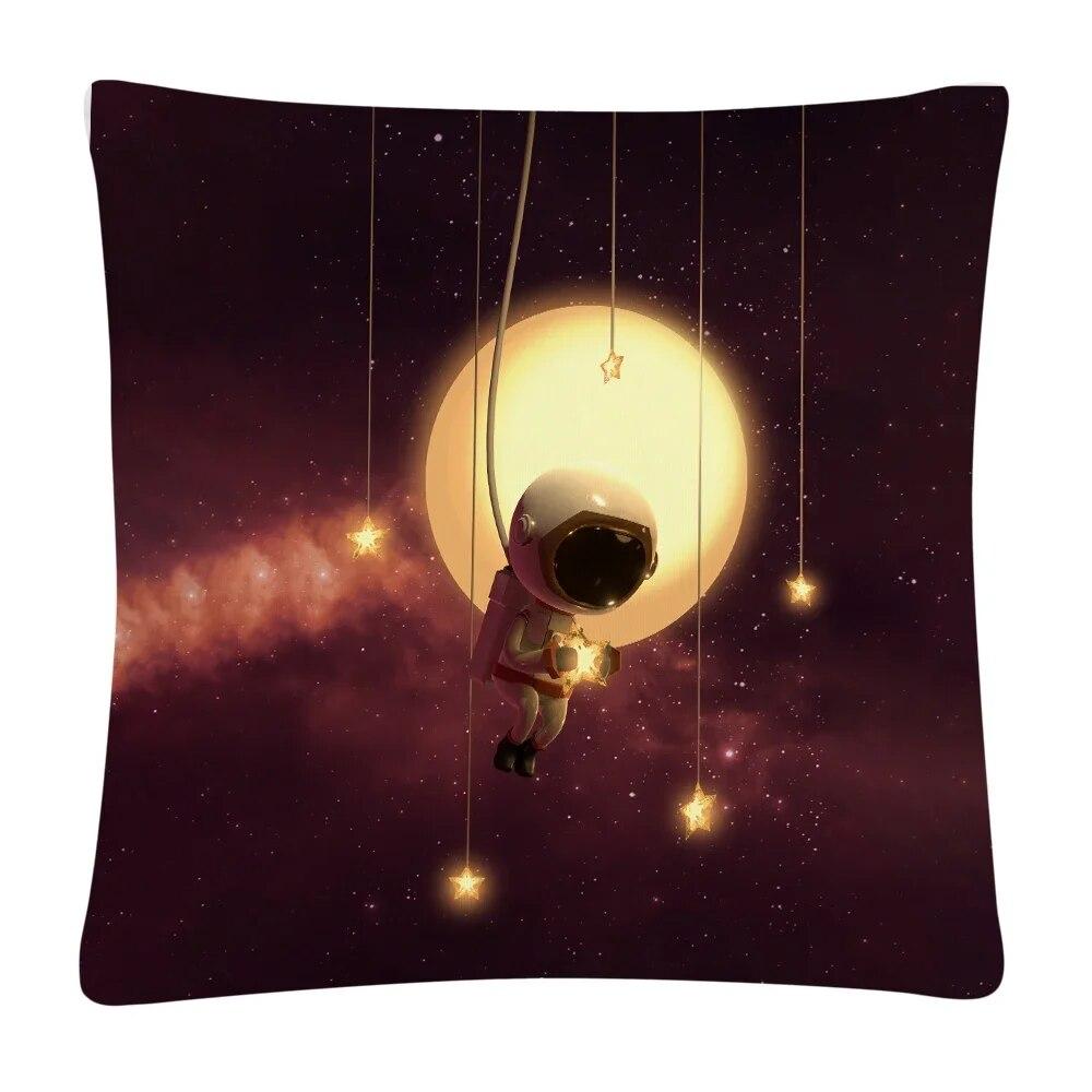 Home Decor Car Sofa Cushion Cover Astronaut Cartoon Pattern Print Square Pillowcase