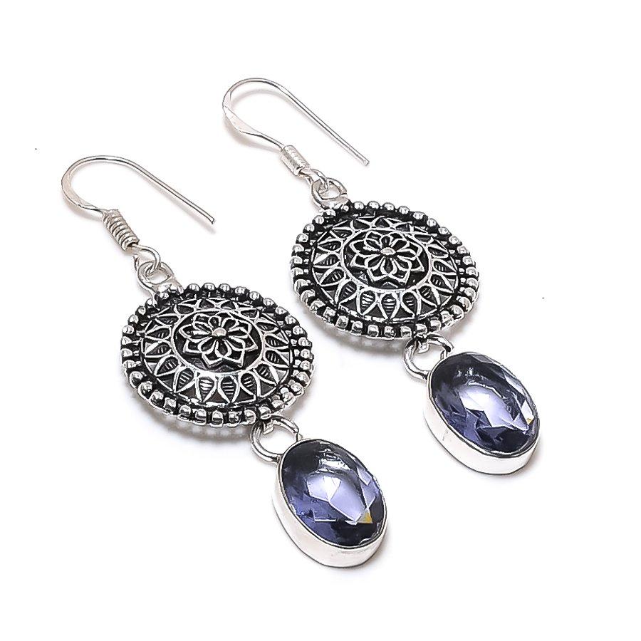 Natural Amethyst Gemstone 925 Sterling Silver Jewelry Earring 2.36  AE-11861