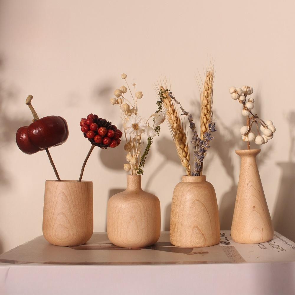 Vase Small Figurine Wooden Handicraft Home Decoration Wooden Product New Chinese Style Flower Arrangement Vase Flower Vase