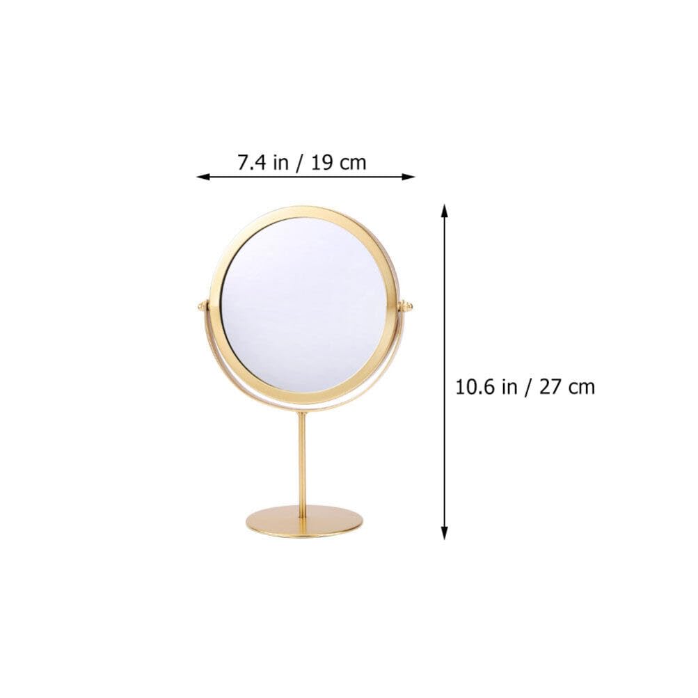 LALAFINA Tabletop Stand Mirror, Round, Compact Design with Stable Base, for Dressers, Gold, 27 x 19 x 10 cm