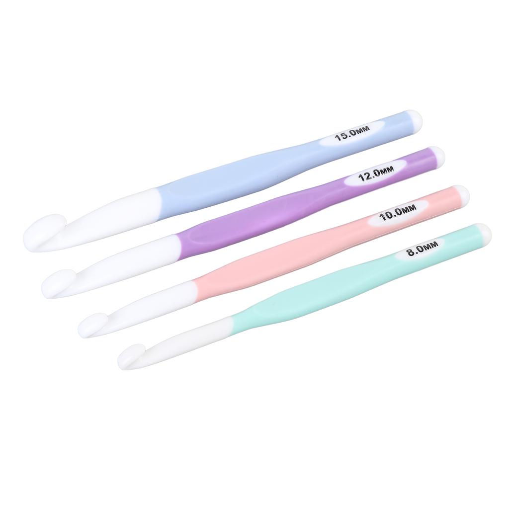 4 Pcs Crochet Hook Set 8mm 10mm 12mm 15mm ABS TPR Ergonomic Handle Crochet Hooks for Carpet Rug