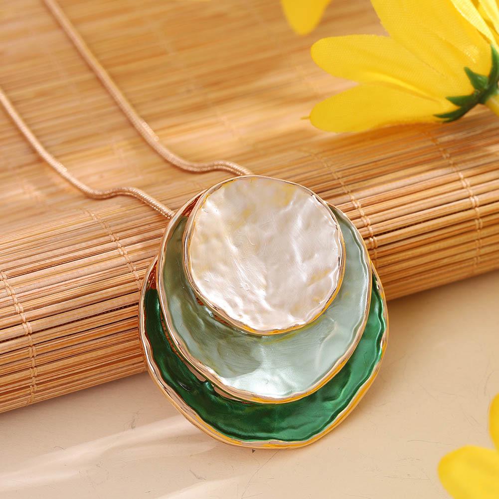 

Bohemian Geometric Round Necklace: Multicolor Layered Enamel Zinc Alloy Sweater Chain