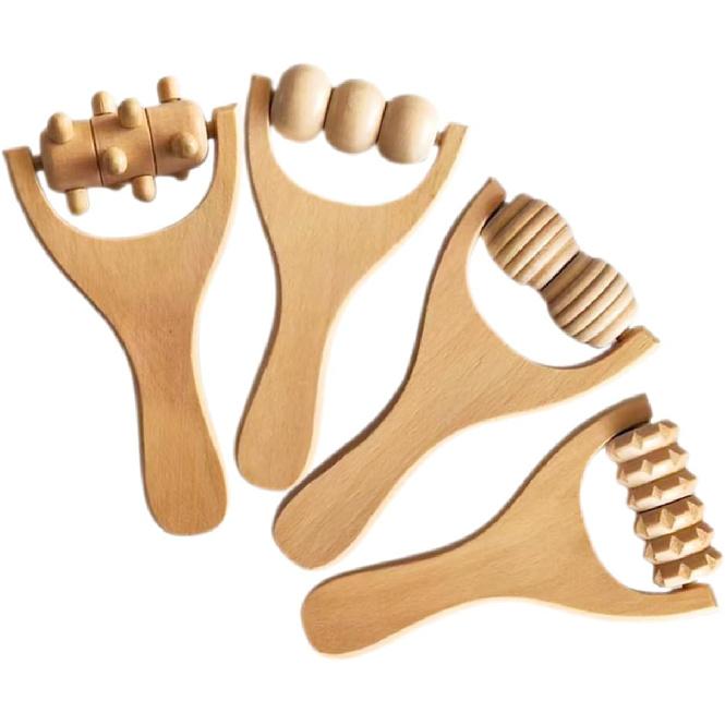 4pcs Wooden Massage Tools Ergonomic Wood Massager for Full Body Relief for Neck Back Legs Arms and Feet Lightweight and Portable for Home and Travel