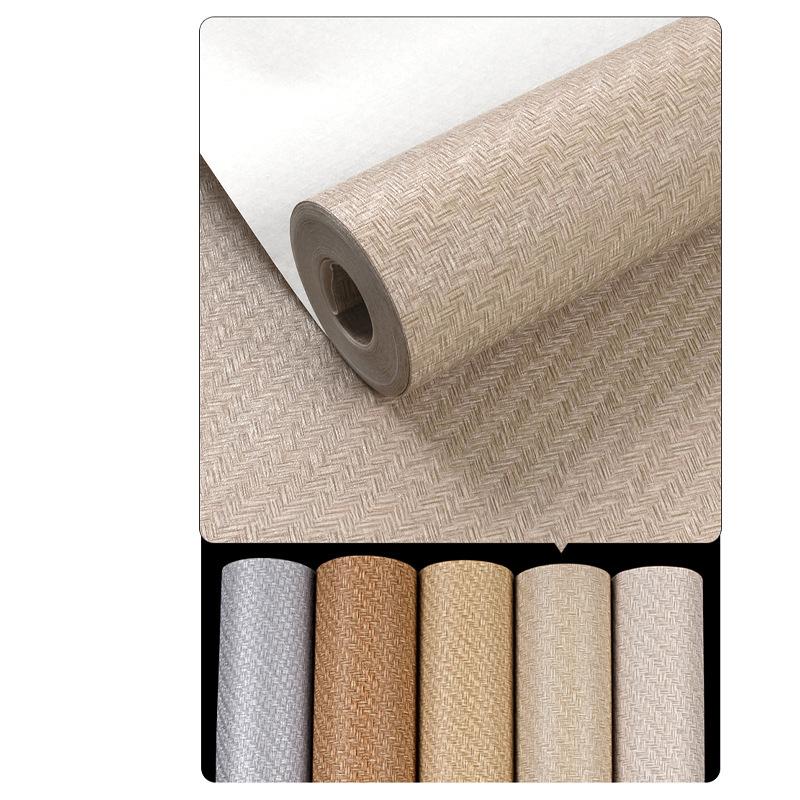 PVC Wallpaper Solid Color Plain Linen Patterned Imitation Straw Woven Wallpaper for Non Self-adhesive waterproof minimalist